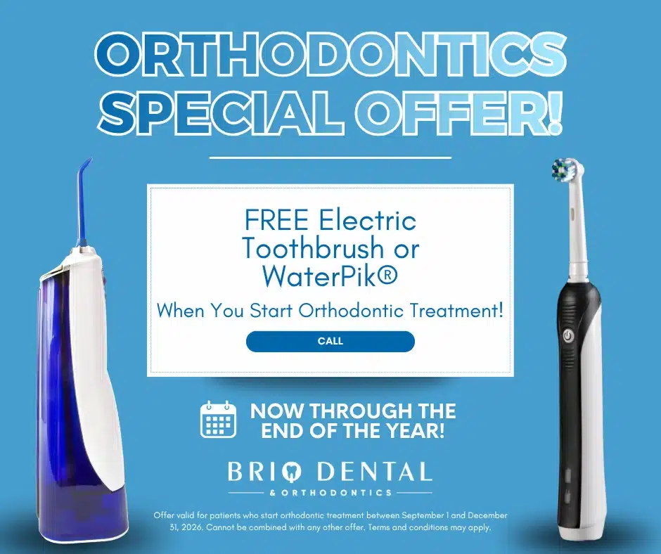 Briq Dental orthodontics special offer: free electric toothbrush or WaterPik with new treatment